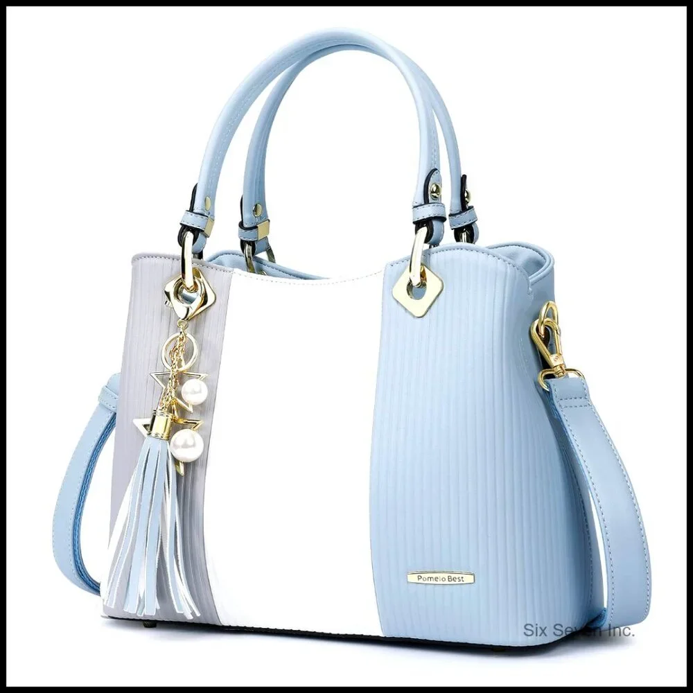 Leather Top Handle Satchel Tote Bag with Multiple Pockets Adjustable Strap